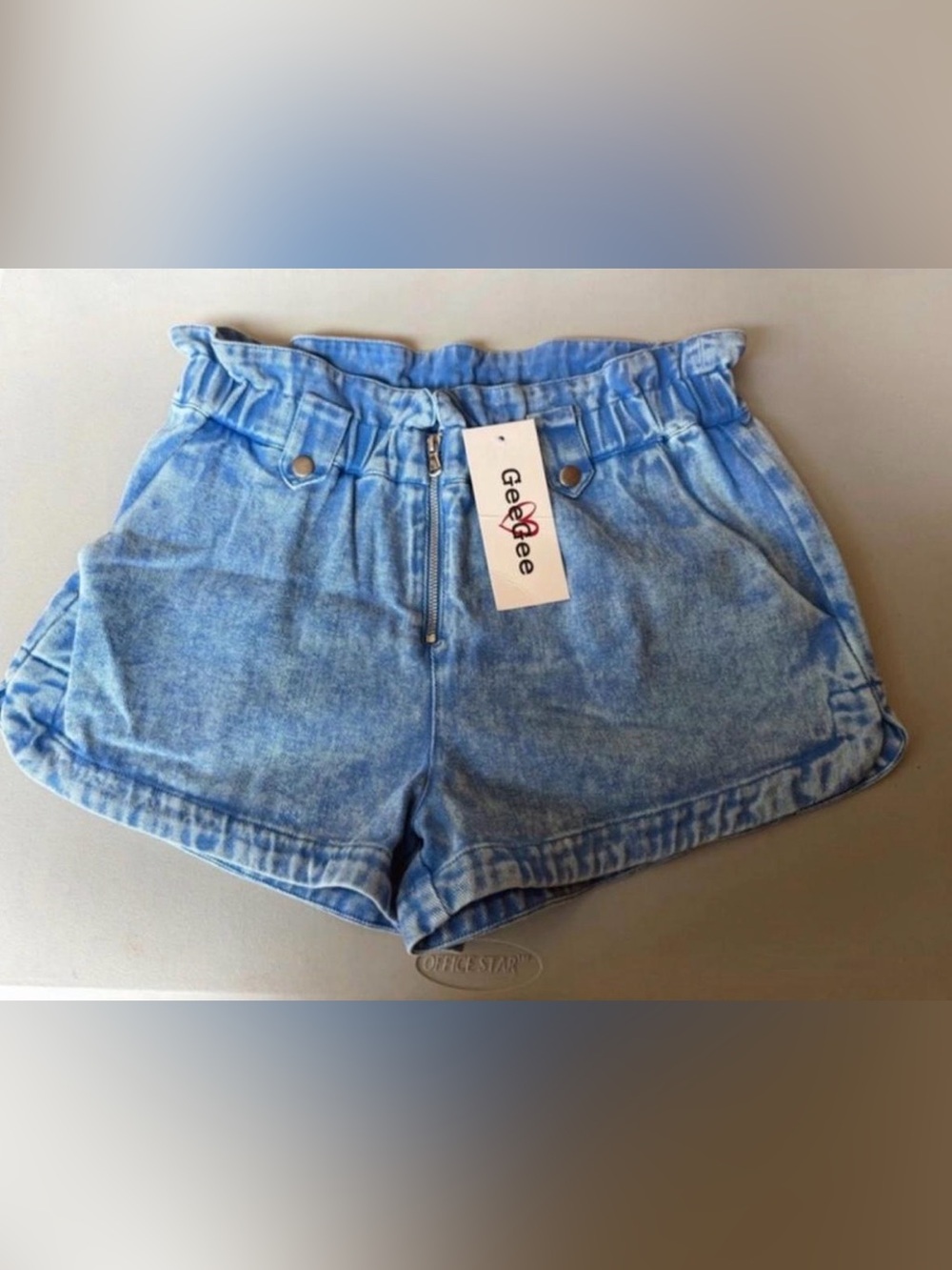 GeeGee Light Blue Paperbag Waist Shorts